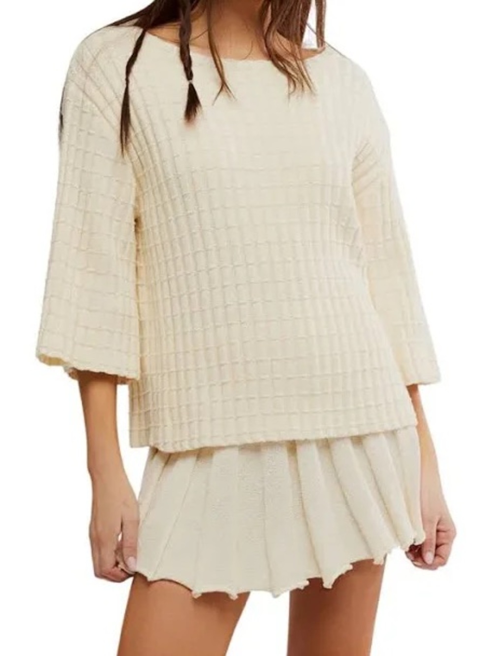 NWT! Free People Cream Pleated Mini Skirt set